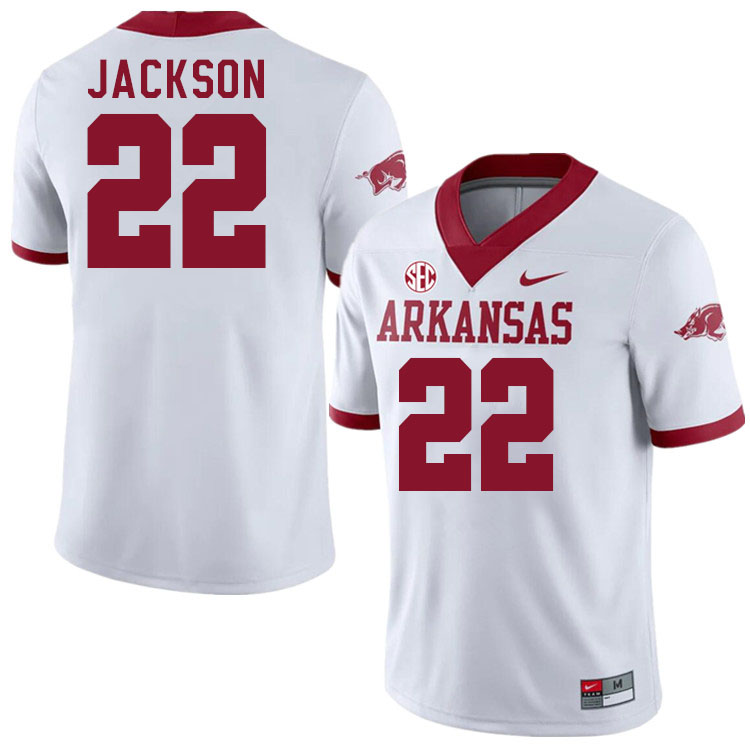 Men #22 Ja'Quinden Jackson Arkansas Razorbacks College Football Jerseys Stitched-Alternate White